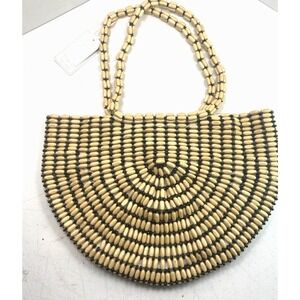 NWT Rachel Ashwell Wood Beads Beaded Lined Boho Market Tote‎ Bag Purse 16x11